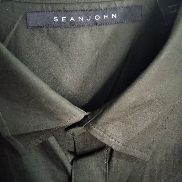 Sean John Short Sleeve Button Down Shirt Dark Green Sz 4XB 2 Breast Pockets - Picture 3 of 9